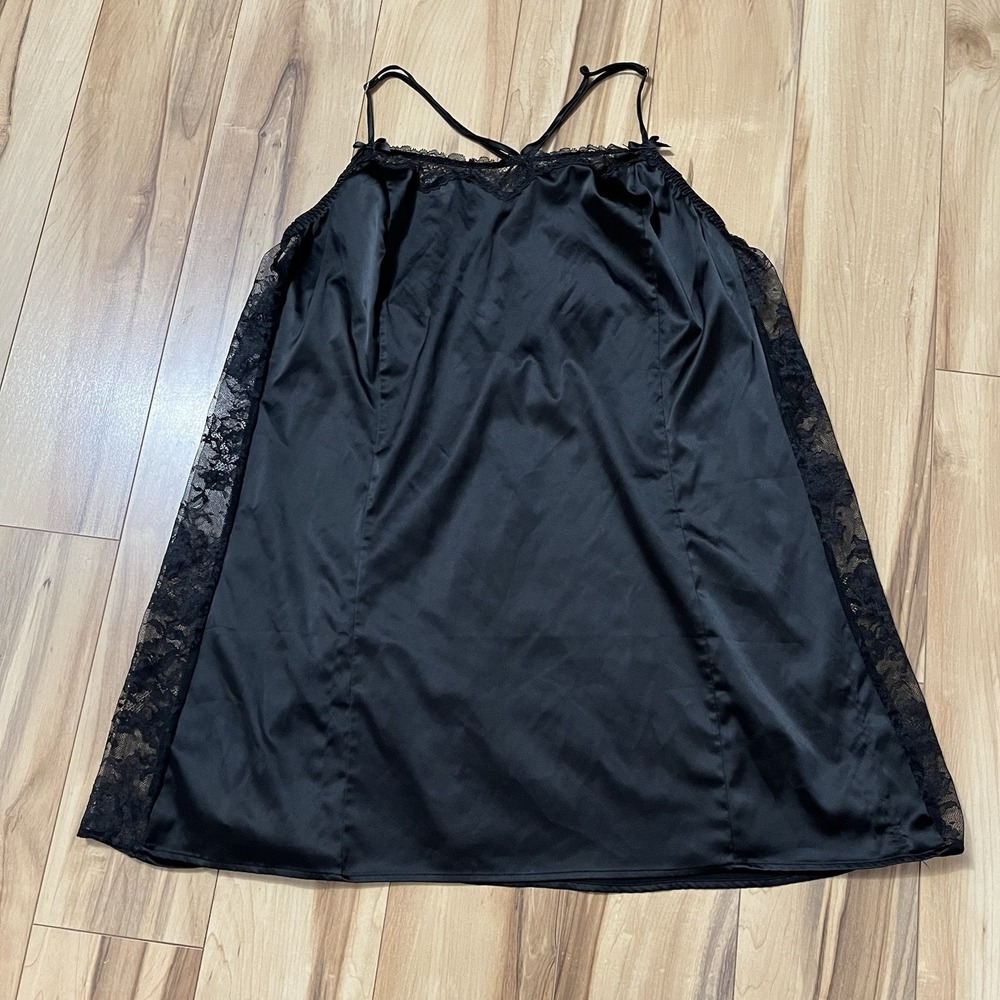 Cacique 14/16 Babydoll Chemise Lingerie Nightie Sheer Lace Side Panels Black